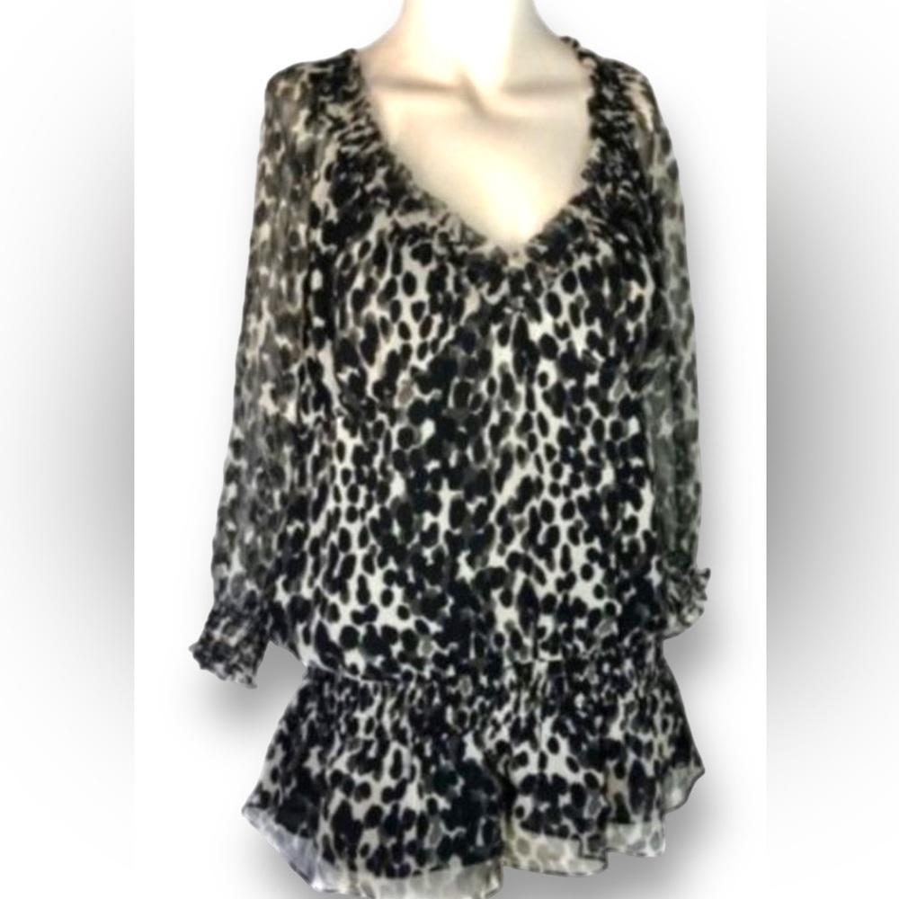 INC 100% Silk Animal Print Long Sleeve Tunic Blouse, NWOT